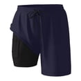 thumbnail image 3 of Mens Swim Trunks with Compression Liner 2 in 1 Elastic Waist Drawstring Straight Leg Beach Shorts with Pockets, 3 of 4