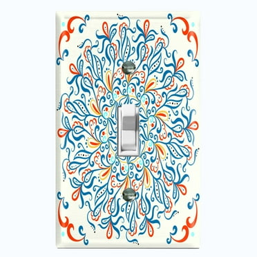 Metal Light Switch Plate Cover Colorful White Flower Heart Mandala Tile Pattern TIL037