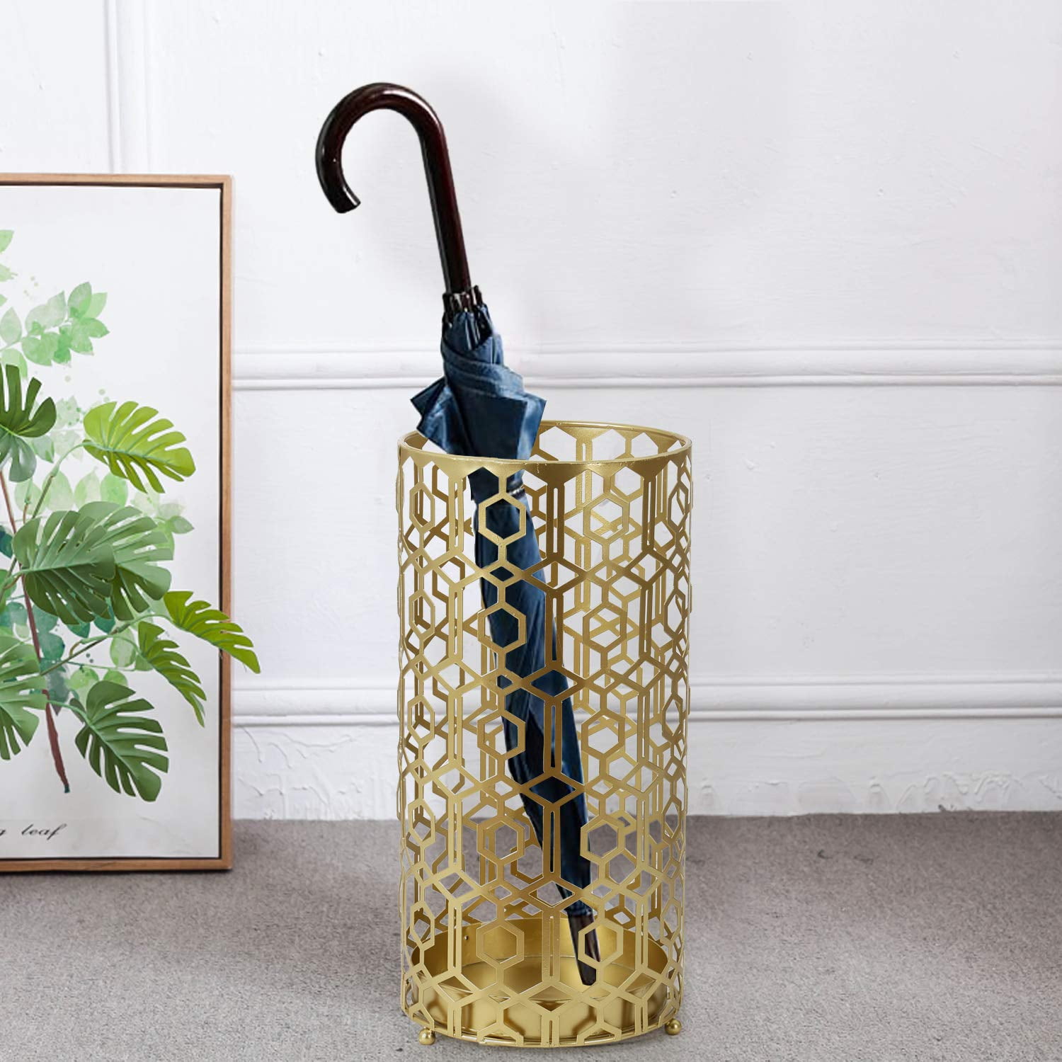Metal Umbrella Racks  Round Stand Holder Organizer With Drip Tray Freestanding Holders For Canes Walking Sticks Entryway Home Office (gold)