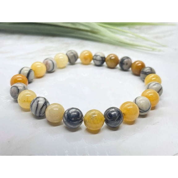 Natural Yellow Aventurine & Jasper 8mm Round Shape Smooth Cut Beads Stretchable Bracelet for Men & Women.