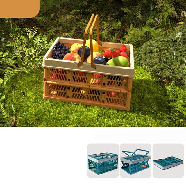 Cesta de picnic plegable mediana estilo japonés asa portátil cesta de transporte de viaje para el hogar al aire libre color café con beige YUNYI BRAND Deportes