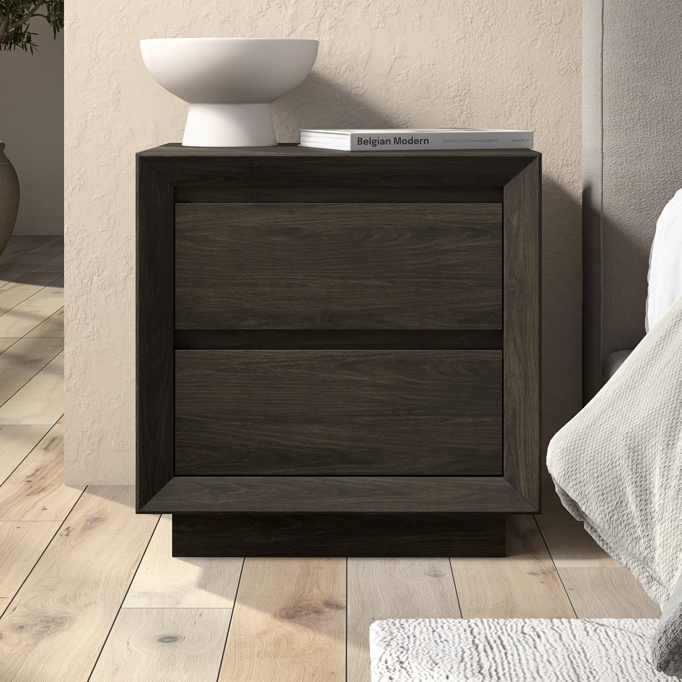 Evelyn&Zoe Modern/Contemporary 24" Wide Alder Brown Nightstand