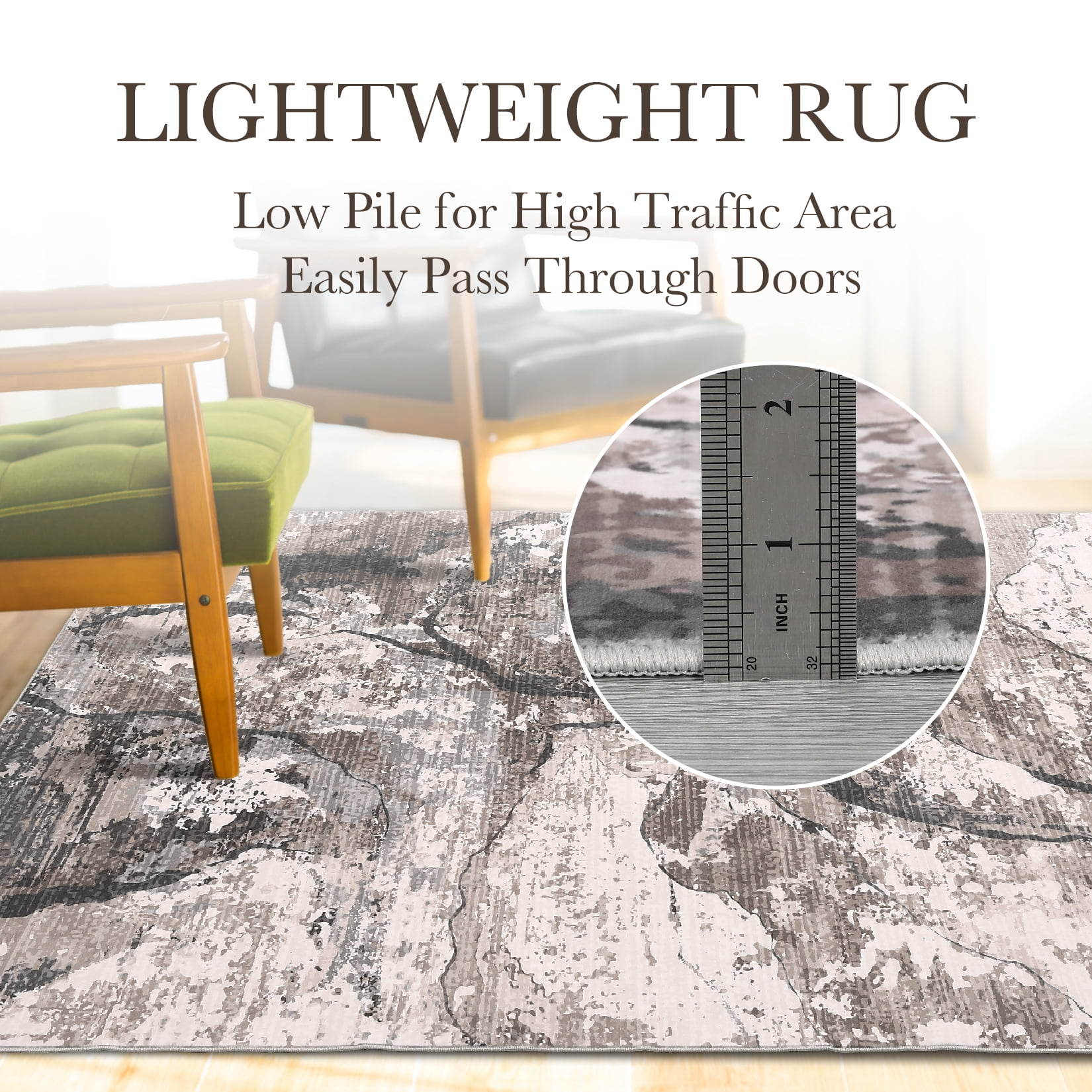 Hasoo Area Rug 8' x 10' Washable Rugs for Living Room Abstract Marble Carpet Boho Luxury Rug, Brown