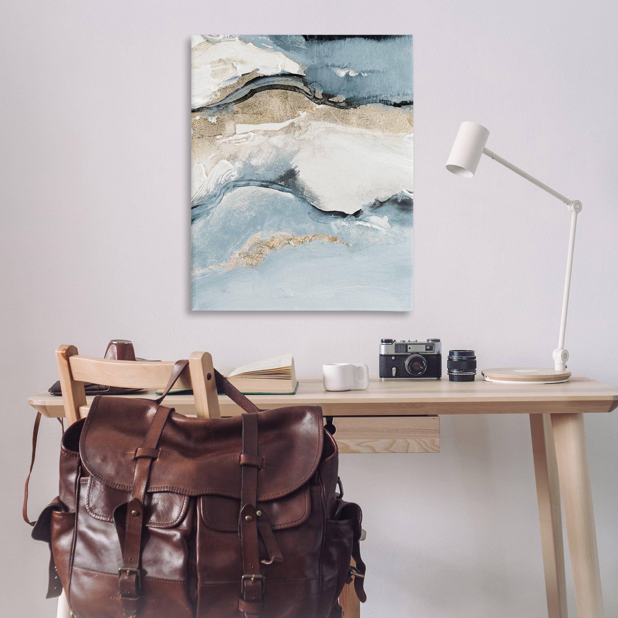 Stupell Industries Blue Organic Agate Pattern Abstract Painting Wrapped Canvas Art Print Wall Art, 36 x 48