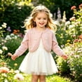 thumbnail image 2 of Faraee Toddler Girl Sweater Cardigan Kids Long Sleeve Bowknot Cute Crop Sweaters Ruffle Trim Hem School Uniforms Dress up Jacket 1-14 Years Light Pink, 2 of 5
