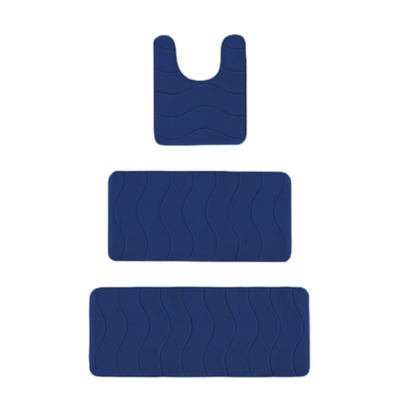 Beautynvta Memory Foam Bath Mat Set, 3 Pieces Quick-Dry Absorbent Bath Mats and U-Shaped Contour Rug for Bathroom, Non-Slip and Soft Comfortable, Navy