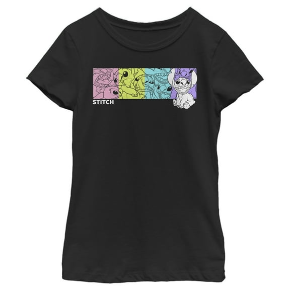 Girl's Lilo & Stitch Colorful Box Panel  Graphic Tee Black Small