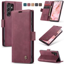 Feishell Slim Wallet Phone Case for Samsung Galaxy S24 Ultra 6.8 inch,Premium PU Leather Magnetic Closure Folio ID Credit Card Slots Shockproof Protective Flip Kickstand Phone Cover,Winered