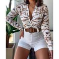 thumbnail image 1 of Mikilon Femmes Ensemble Deux Pièces Imprimé Manches Longues V-Cou Tops Solide Court Casual Costume, 1 of 6