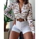 thumbnail image 1 of Puntoco Conjunto de dos piezas para mujer, tops estampados de manga larga con cuello en V, traje informal corto sólido, liquidación Puntoco Puntoco-805, 1 of 6