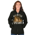 thumbnail image 4 of Haunted House Upstairs Halloween Unisex Fleece Graphic Zip Up Hoodie Brisco Brands 3X, 4 of 5