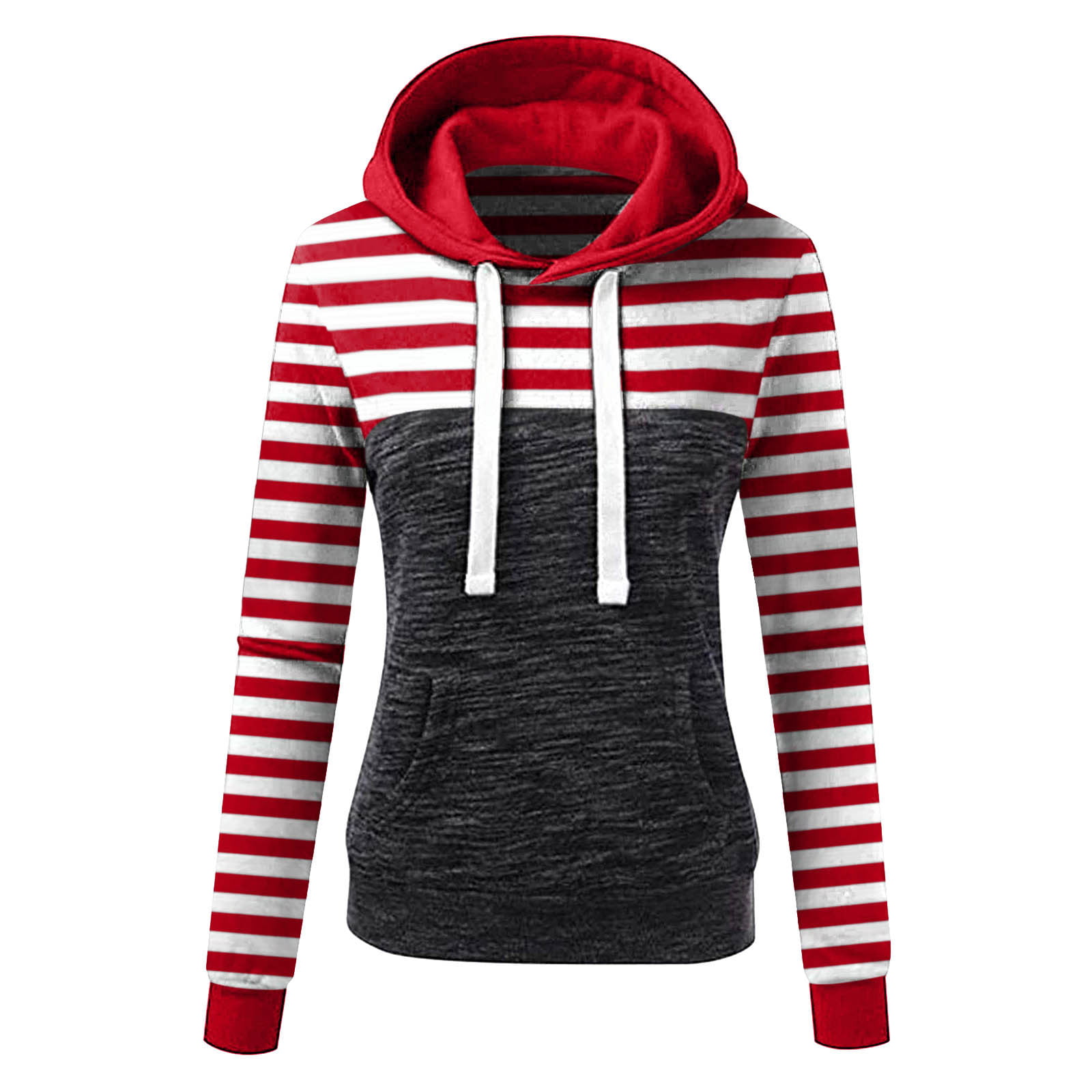 galning hænge Udstyr uikmnh Ladies Sweatshirt Fashion Striped Hoodie Sweater Pullover Pocket  Casual Top Red S - Walmart.com