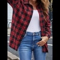 thumbnail image 4 of Camisas de Franela con Botones para Mujer, Camisas A Cuadros de Larga, Blusa Informal de Negocios Rojo S, 4 of 9