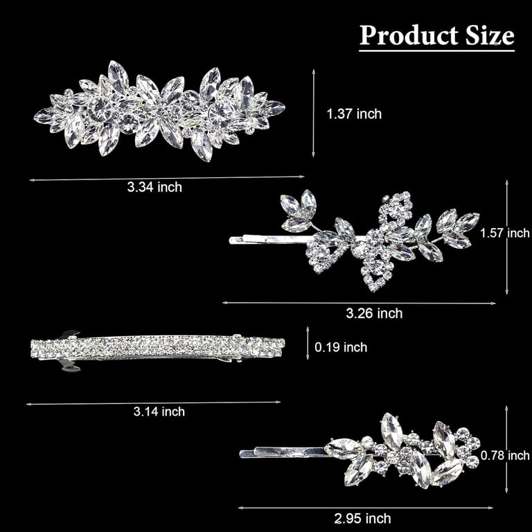 4PCS Rhinestone Hair Clips Silver Sparkling Bridal Wedding Hair Accessories VETPW Rhinestone Hair Clips, Leaf Crystal Bridal Barrettes  main image 4