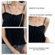 thumbnail image 4 of Top de verano negro sin mangas con volantes, tirantes finos, corte holgado y dobladillo fruncido para mujer, 4 of 5