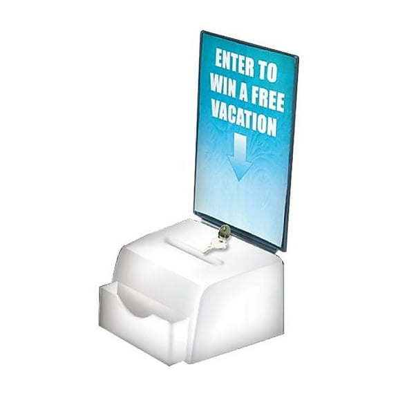 White Small Molded Lottery Box with Pocket, Lock and Key