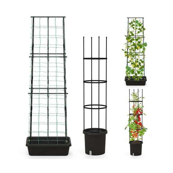Spaco 2 Pack Planter Box with Trellis Cucumber Trellis Tomato Cage, Horticulture Outdoor Garden Bed for Patio, Lawn, Yard, Balcony, Black