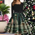 thumbnail image 2 of Women's Fashion Round Neck Casual Slim Christmas Printed Long Sleeve Dresses, Square Neck, Holiday Print, Retro Style, Party Wear, Slim Fit, Festive,Dark Green,5XL, 2 of 6