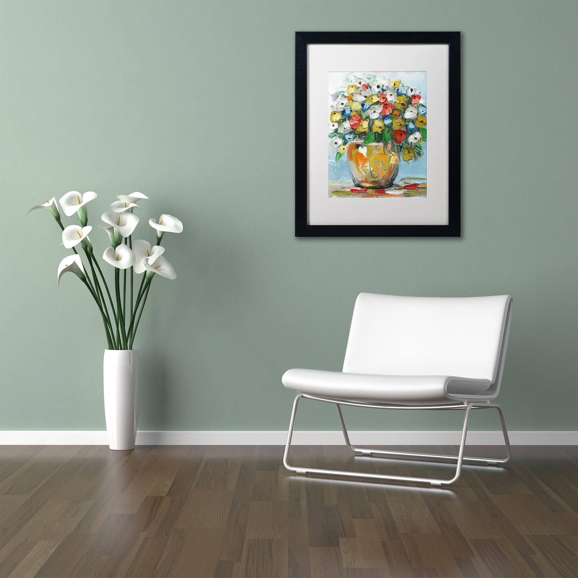 Trademark Fine Art "Spring Flowers in a Vase 3" Canvas Art by Hai Odelia, White Matte, Black Frame