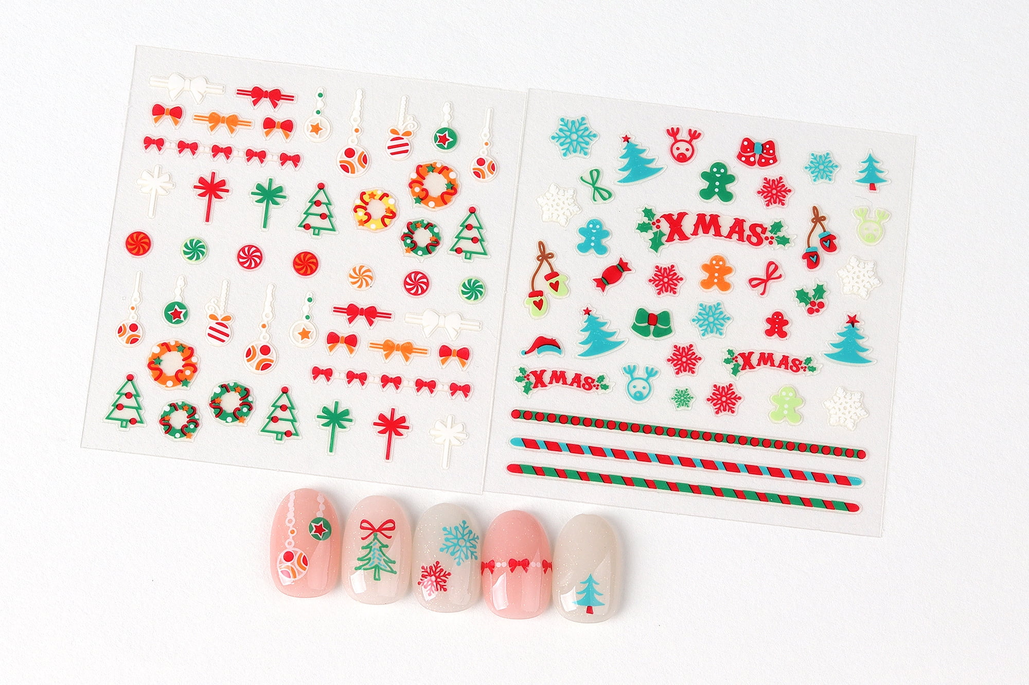 30sheet GlossyBlossom 3D Christmas Nail Stickers – Korean Made Holiday Nail Art Decals for Festive DIY Manicure, Santa, Reindeer, Snowflake & Tree Designs