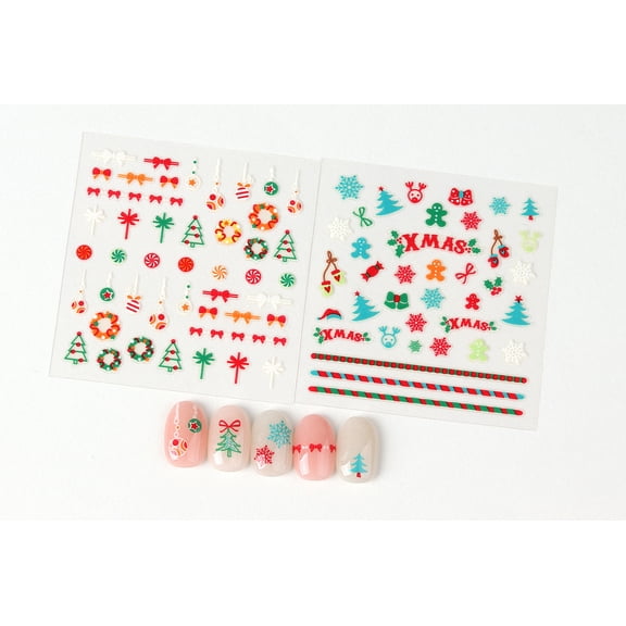 CZBZ 3D Christmas Nail Stickers, Holiday Nail Art Decals for Festive DIY Manicure, Santa, Reindeer, Snowflake & Tree Designs, Winter Holiday Christmas DIY Nail Stickers for Women & Kids 5Pcs