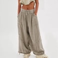 thumbnail image 4 of Pantalones Holgados Informales de Algodón para Mujer, de Pierna , con Costuras de Cordón y Bolsillos. Gris XXL, 4 of 10