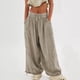 thumbnail image 4 of Pantalones Holgados Informales de Algodón para Mujer, de Pierna , con Costuras de Cordón y Bolsillos. Gris M, 4 of 10