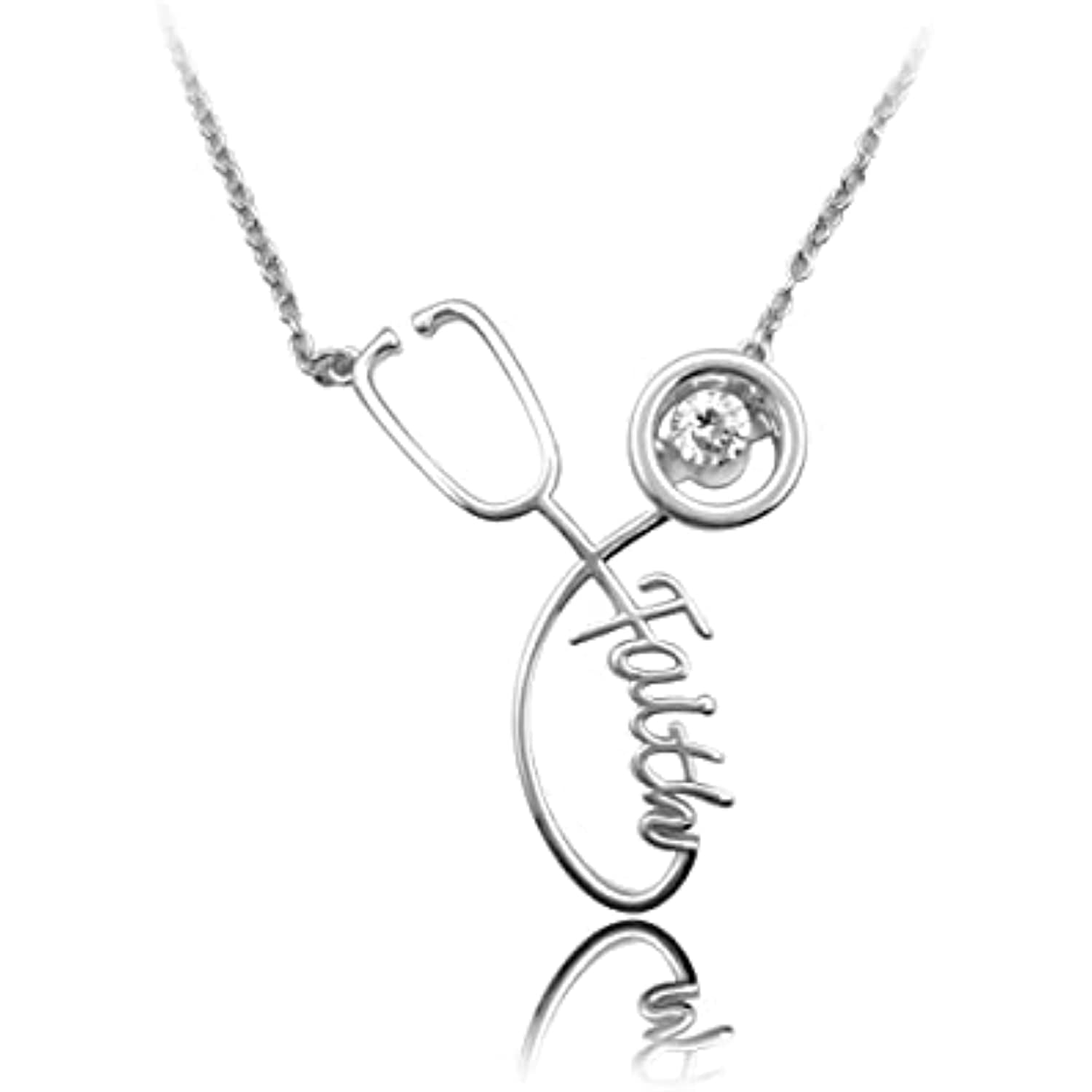 Twinkles by Sevan 18k white gold plated STETHOSCOPE necklace pendant ...
