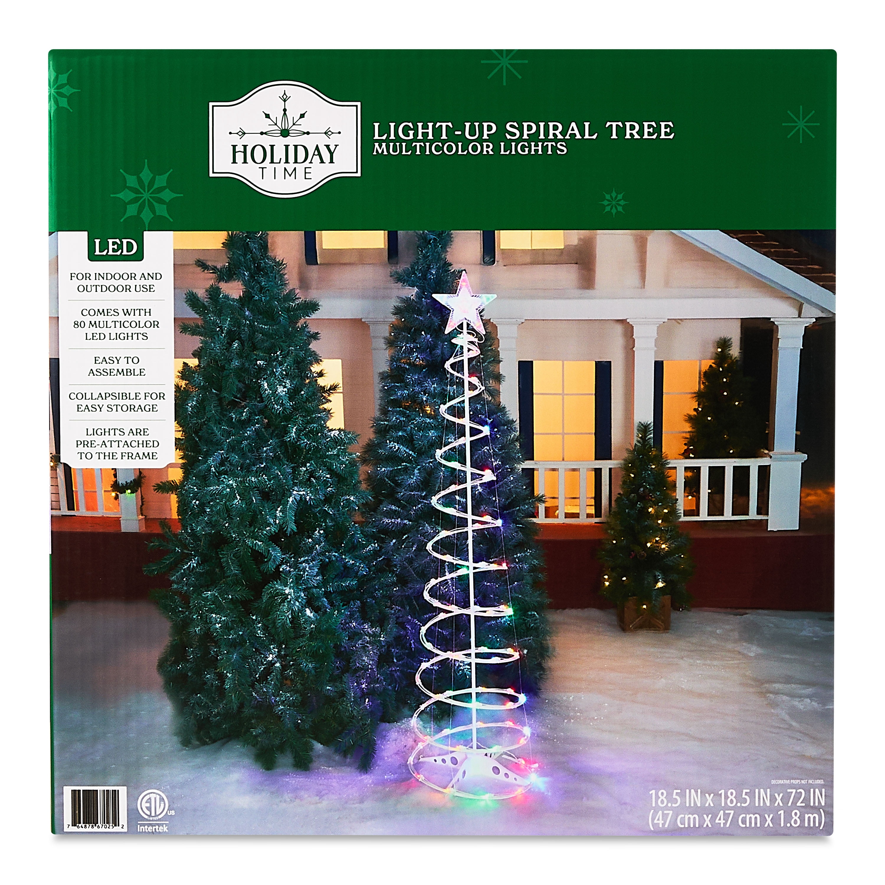 Indoor/Outdoor Light-Up Spiral Christmas Tree Decoration with 80 LED Lights, Multicolor, 6', by Holiday Time
