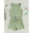 thumbnail image 2 of Wassery Toddler Girl Summer 2 Piece Outfits 6M 12M 18M 24M 3T 4T Infant Baby Clothes Sleeveless Rib Knit Tank Tops Elastic Waist Shorts Set, 2 of 9
