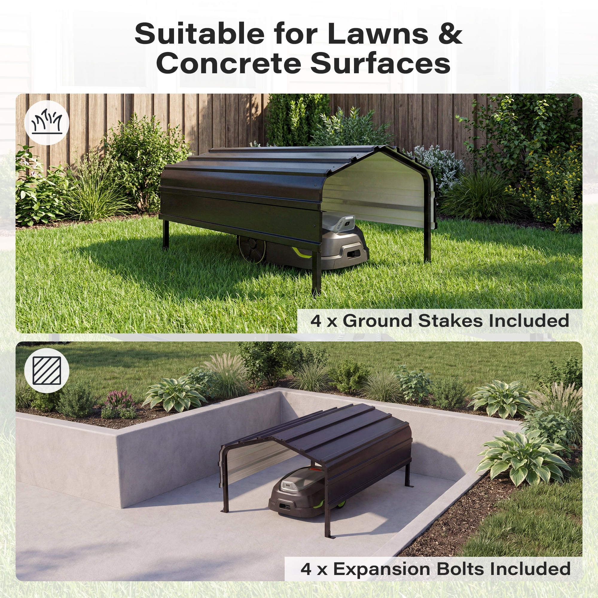 LAUSAINT HOME Robot Mower Garage, Outdoor Storage Shed with Rust-Resistant Metal Roof, All-Weather Protection for Lawn Mowers, Garden Tool Fits Most Standard Lawn Mowers
