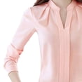 thumbnail image 3 of Blusa de gasa de manga larga con cuello alto Nikou color puro corte informal Camisa de gasa para mujer color rosa S, 3 of 13
