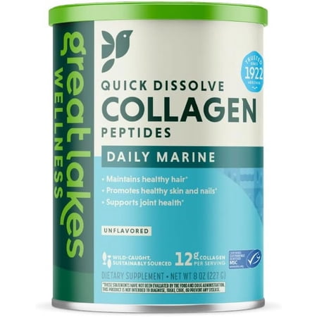 Great Lakes Quick Dissolve Collagen Peptides Daily Wellness Marine Powder  Unflavored (8 oz)