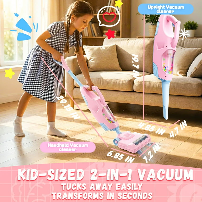 YCFUN Kid Toy Vacuum Cleaner, Cordless Vacuum with Realistic