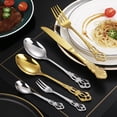 thumbnail image 4 of Juego de vajilla de lujo de estilo occidental de acero inoxidable, juego de cubiertos de estilo vintage dorado con grabado para bodas, cuchillo, tenedor, cuchara y cucharilla, 1 pieza, 4 of 6