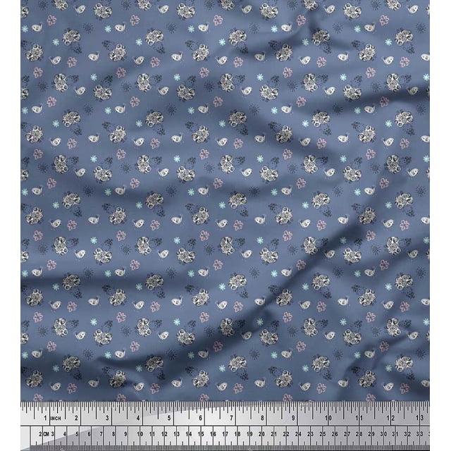 Soimoi Poly Crepe Fabric Floral,Bird & Sheep Kids Fabric Prints by Yard 52 Inch Wide