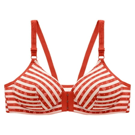 OJSFQUFP Plunge Bras for Women Red Women s Printed Front Button Underwear Soft Cotton Middle-Aged and Elderly Bra Gathering Adjustment Sleep Large Bra 36