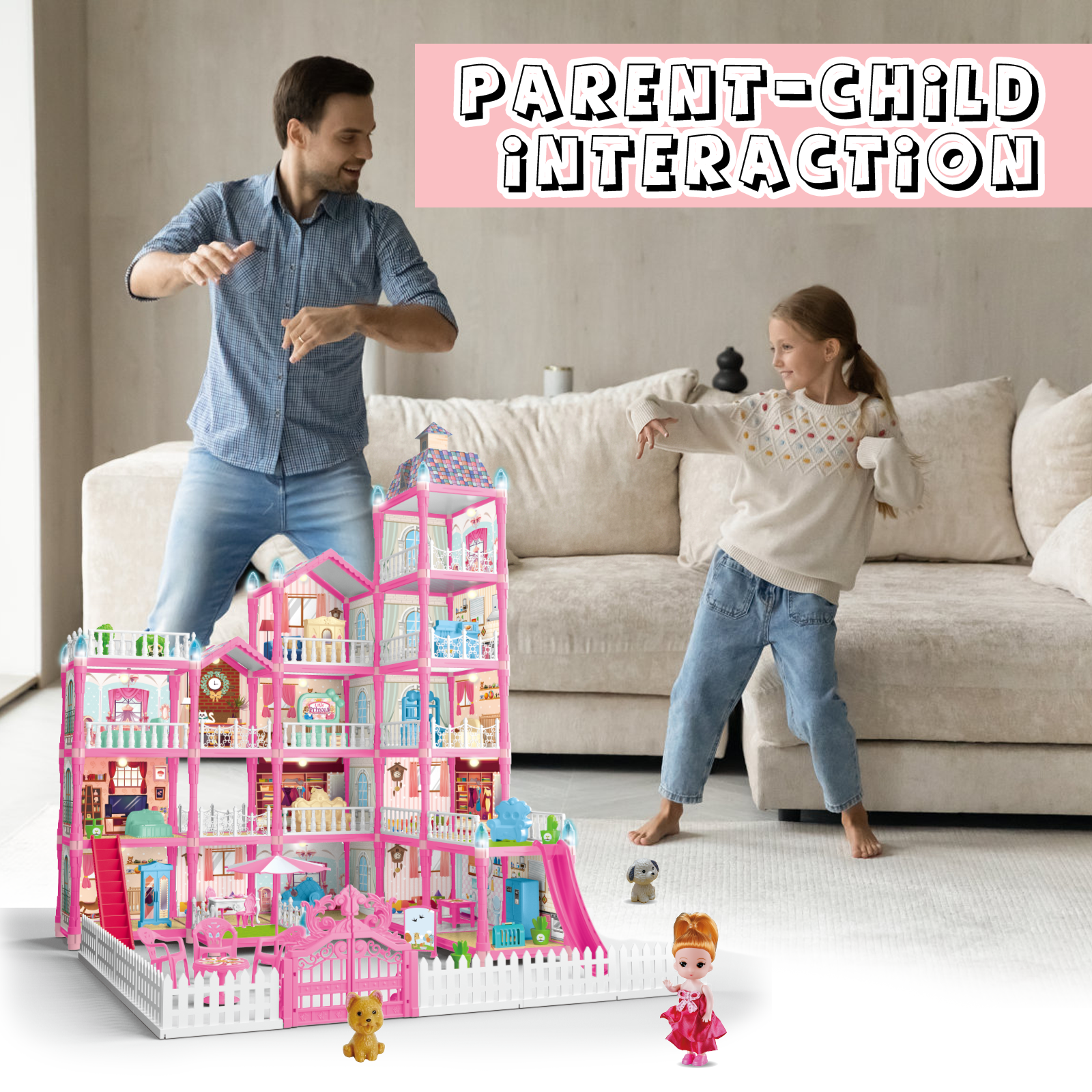 Carsky Rooms Pink DIY Dollhouse Building Playset with Lights photo 3