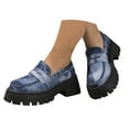 thumbnail image 2 of Mostsola Fashion Denim Lug Sole Penny Loafers for Women Thick Sole Low Heeled Slip on Casual Shoes, 2 of 9