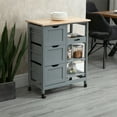 thumbnail image 2 of HOMCOM Rolling Kitchen Island Cart, Bar Serving Cart, Compact Trolley on Wheels with Wood Top, Shelves & Drawers for Home Dining Area, Grey, 2 of 8