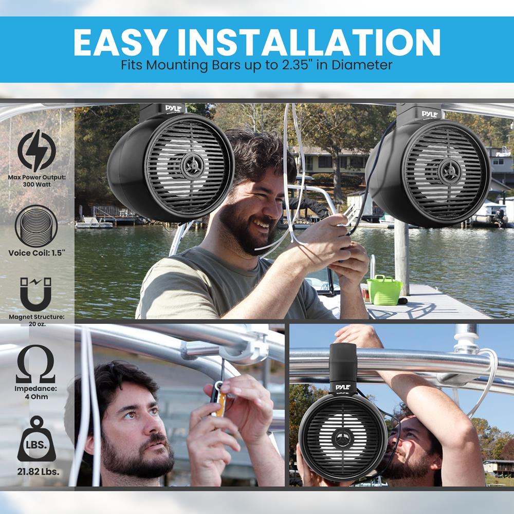 Pyle 8インチ 防水 オフロードスピーカー - 300W 2ウェイ マリン ウェイクボード タワーサウンドシステム LEDライト付き フルレンジ アウトドア ステレオスピー Pyle 8インチ 防水 オフロードスピーカー - 300W 2ウェイ マリン