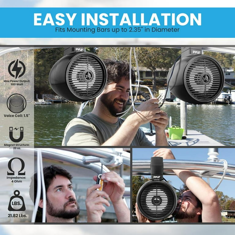 Pyle PLMRB85 8" 300W Marine Wakeboard Tower Speakers - Water Resistant & Loud