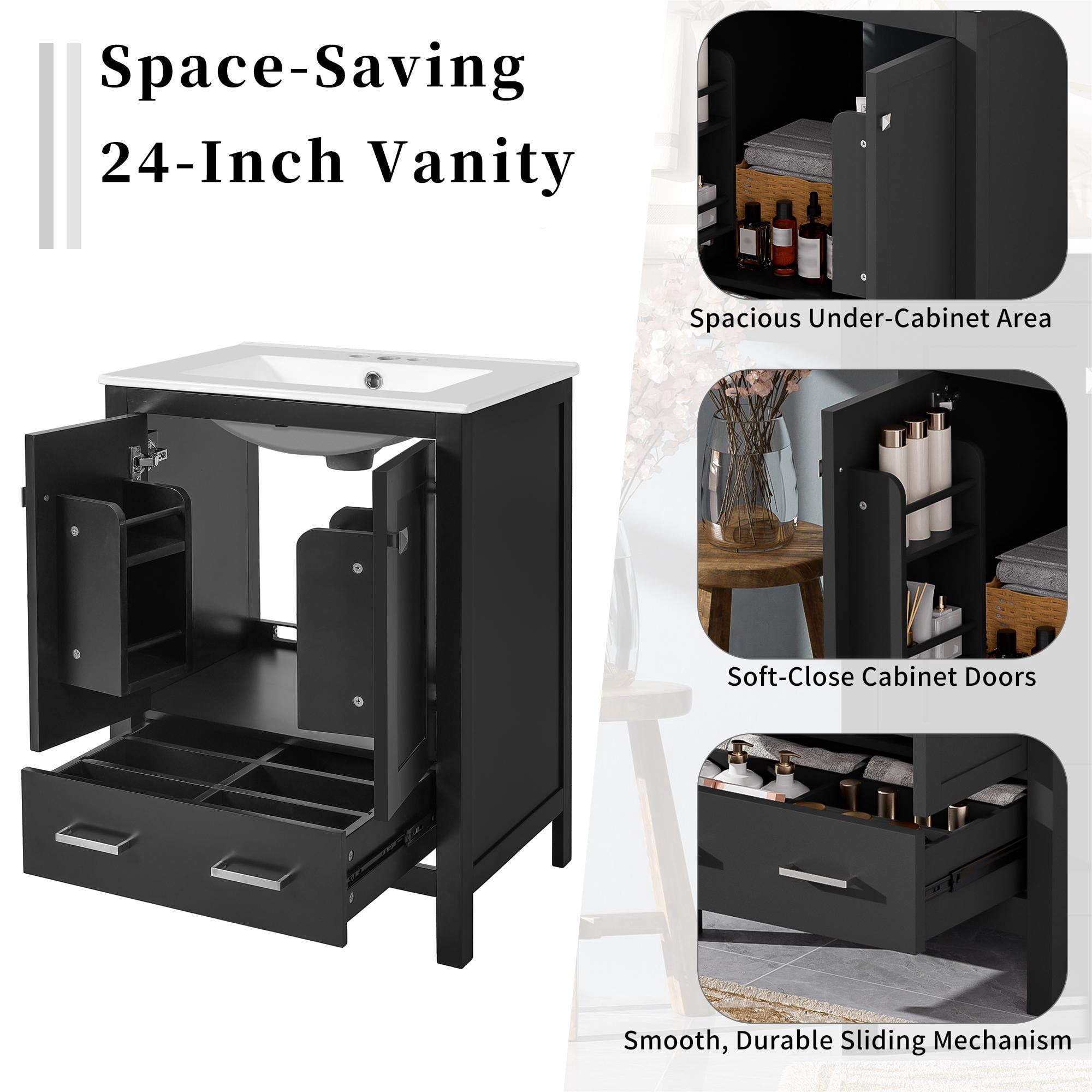 Euroco 48-Inch Bathroom Vanity with Integrated Undermount Sink, Storage Cabinet, Soft-Close Doors, Divided Drawer, and Double-Layer Door Shelf for Versatile Storage