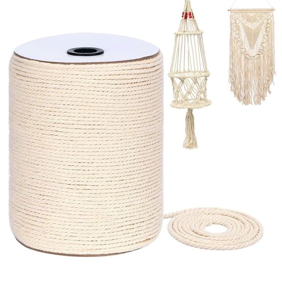 Slaprin 100% Natural Cotton Macrame Cord Twine String Rope - 4mm x 109 Yards (100m) for Wall Hanging, Plant Hangers, DIY Crafts, Gift Wrapping & Wedding Decor