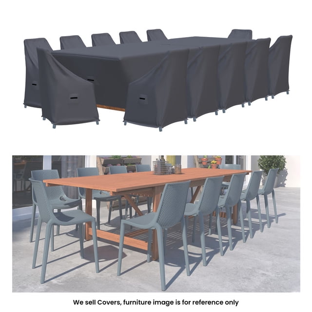Housses & Housses pour Ensemble de Salle à Manger de Patio Extérieur 12 Personnes Bischoff, Polyester Résistant à l'Eau et aux UV avec Attaches