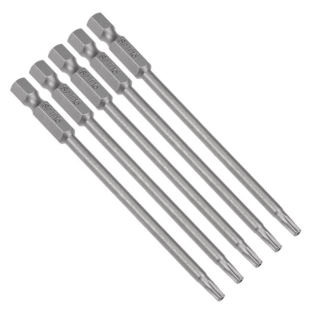 5pcs 1/4" Hex Shank T15 Security Torx Screwdriver Bits 100mm