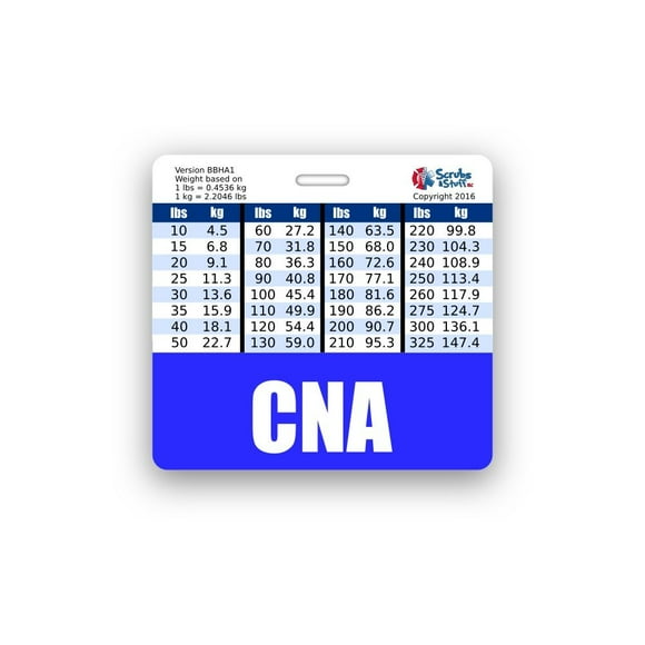 CNA Badge Buddy Horizontal w/Height & Weight Conversion Charts (Blue)