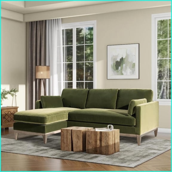 Knox 89” Modern Farmhouse Reversible Chaise Sectional Sofa French Beige Performance Velvet Living Room | Velvet | Square Arms | Loose Back