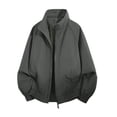 thumbnail image 4 of Solid Color Raglan Sleeves With Elastic Closure Men's Versatile Stand Up Collar Jacket For Daily Use Dark Gray L, 4 of 7
