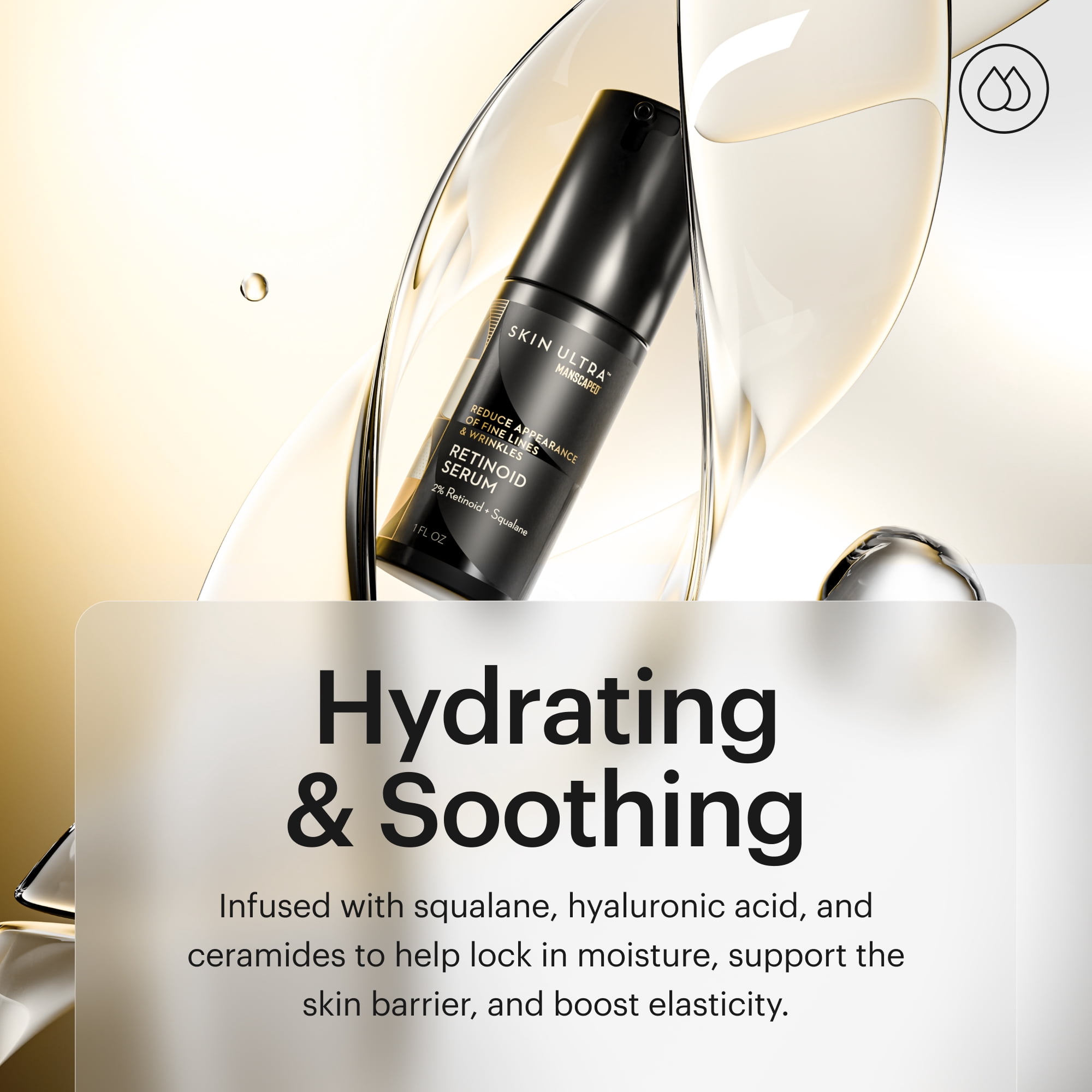 MANSCAPED® Skin Ultra™ Retinoid Serum - Dual Retinoid Age-Defying Formula with Squalane, Ceramides & Hyaluronic Acid to help Reduce Appearance of Fine Lines, Wrinkles & Dark Spots, 1 fl oz.